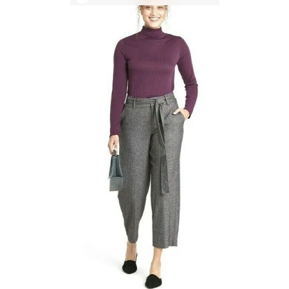 A New Day Women's Ankle Pants Gray High Rise Straight Leg Tie Waist Sz 4 - Picture 1 of 8